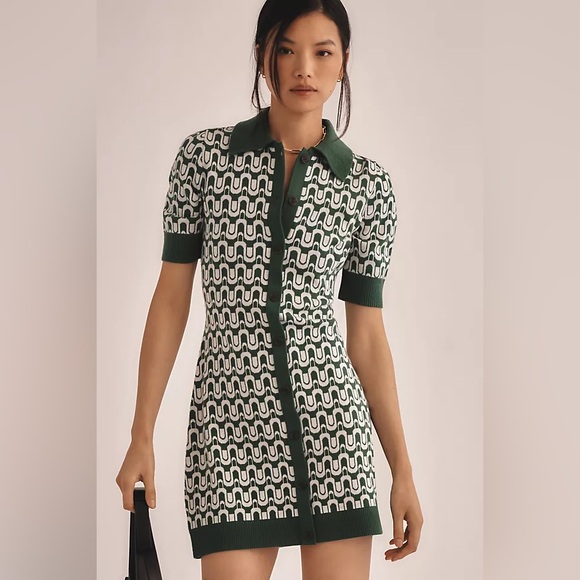 Maeve Dresses & Skirts - Maeve Short-Sleeve Collared Button-Front Knit Mini Dress Size L